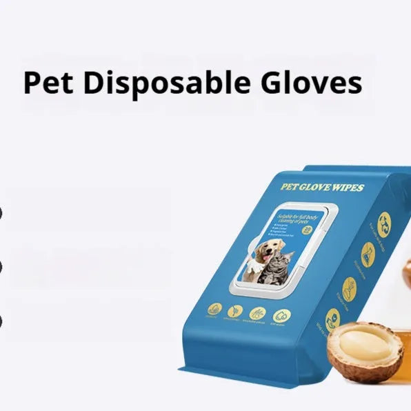Pack of 20 disposable wash-free gloves for pet bathing and cleaning care.