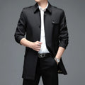 Men's mid-length lapel trench coat in black, 65cm length, chemical fibre blend fabric