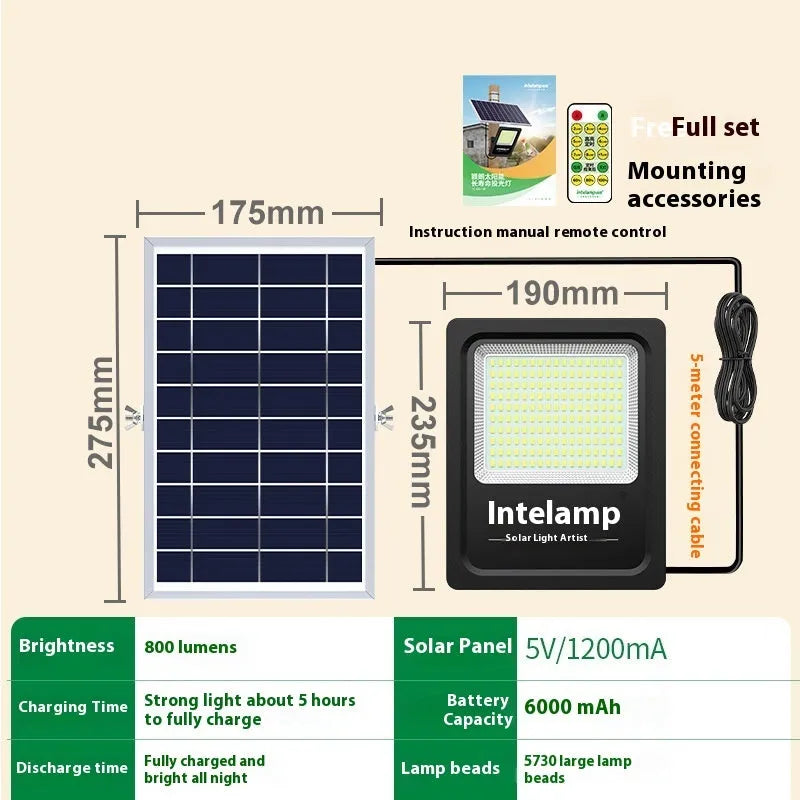 Solar powered LED outdoor light with waterproof IP65 rating for courtyard installation
