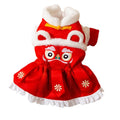 Lion Dance Pet Outfit red cotton-padded dog costume with embroidery and tassels for New Year