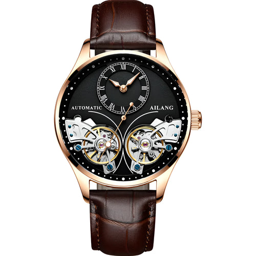 Automatic men's watch with tourbillon and moon phase displays in titanium case