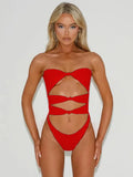 Women's nylon one-piece swimsuit with a hollow-out fashion design.
