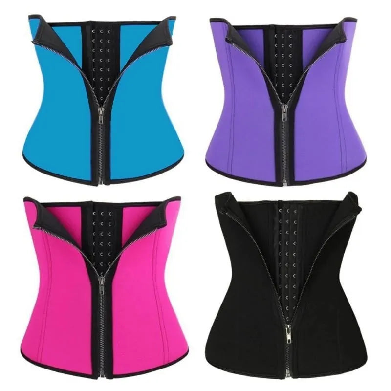 Breasted neoprene body shaping corset belt for women in black, shown on a mannequin.
