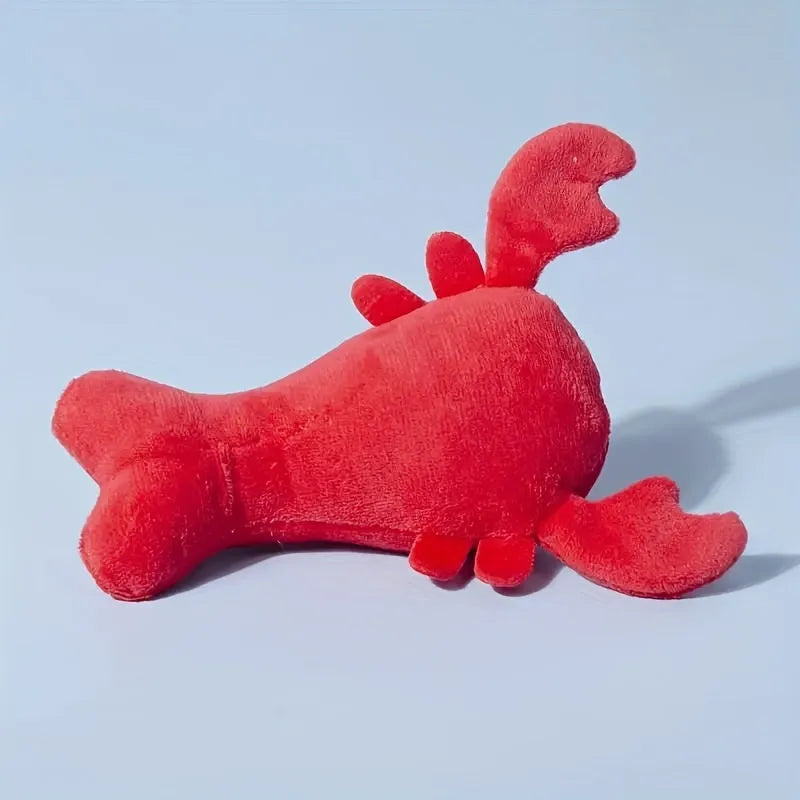 Red crab lobster stuffed dog toy with squeaker for small and medium dogs
