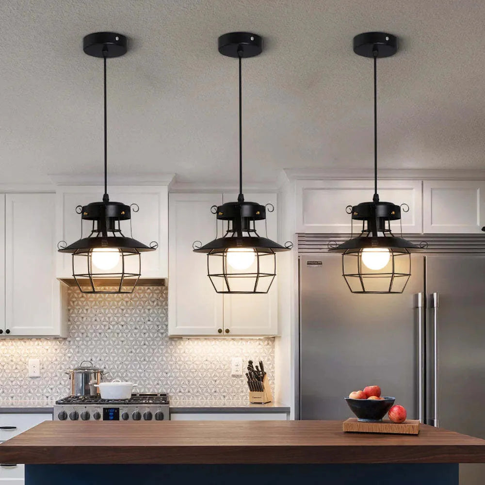 Iron retro single-head lantern-shaped droplight wall lamp with shade.