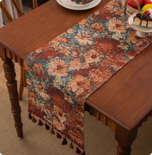 European country retro style table flag with decorative handwoven tassels in multiple colour options