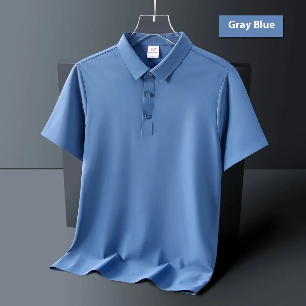 Ice silk seamless cool short sleeve polo for men in solid colour with loose fit
