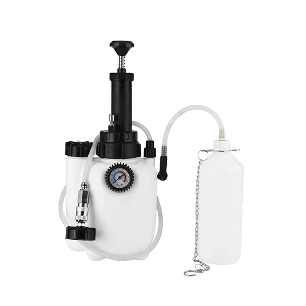 White 3L brake oil tank replacement tool with copper and iron fittings on a compact box.