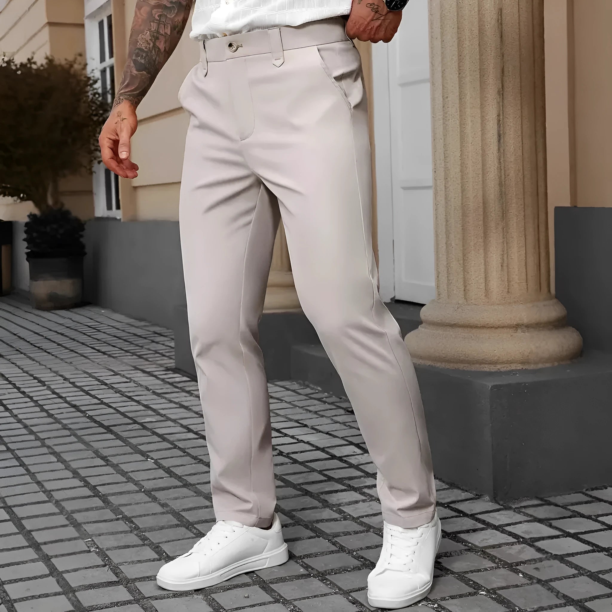 Men's straight leg business casual trousers in four colours with Asian sizing options