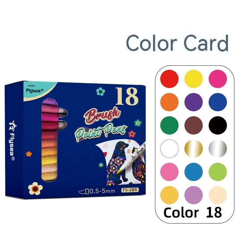 Set of soft head gouache marker pens for pressure-free hand accounting and card art in multiple colours