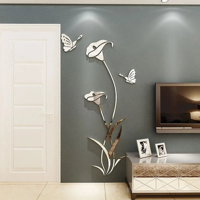 Lily shaped 3D acrylic wall sticker in pink, shown in large size with right orientation.