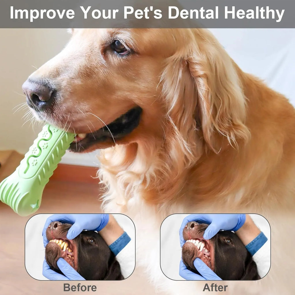 Blue natural rubber bone-shaped dog chew toy for aggressive chewers with textured surface