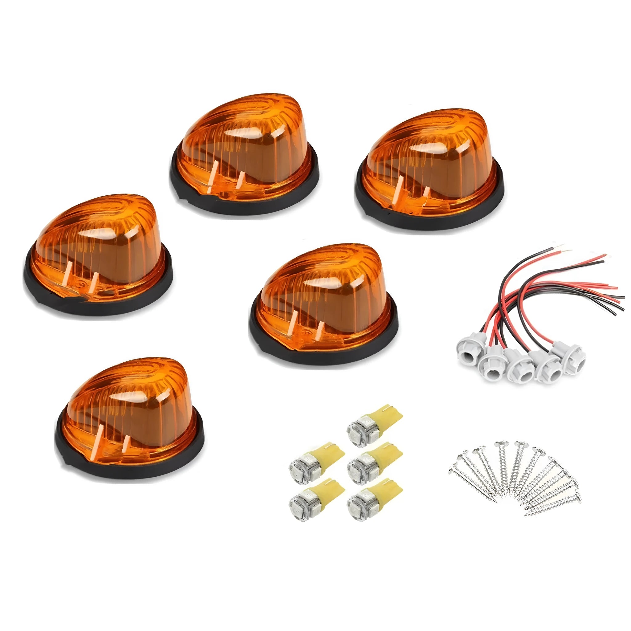 Commercial vehicle LED roof cab marker light kit with yellow polycarbonate lens and T10 bulbs