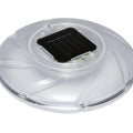 Bestway 58111 solar floating light floating on water surface in outdoor pool at dusk