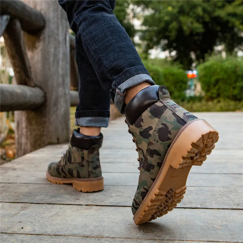 Pink men's high-top Martin boots with front laces and a round toe, showing the velvet lining.