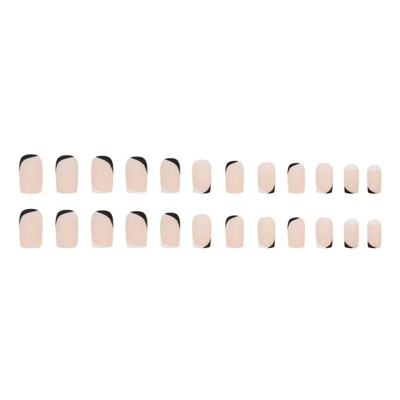 Black and white frosted artificial nails with French manicure design