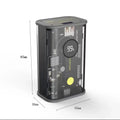 Transparent industrial power bank showing internal components with 10000mAh capacity and multiple USB ports