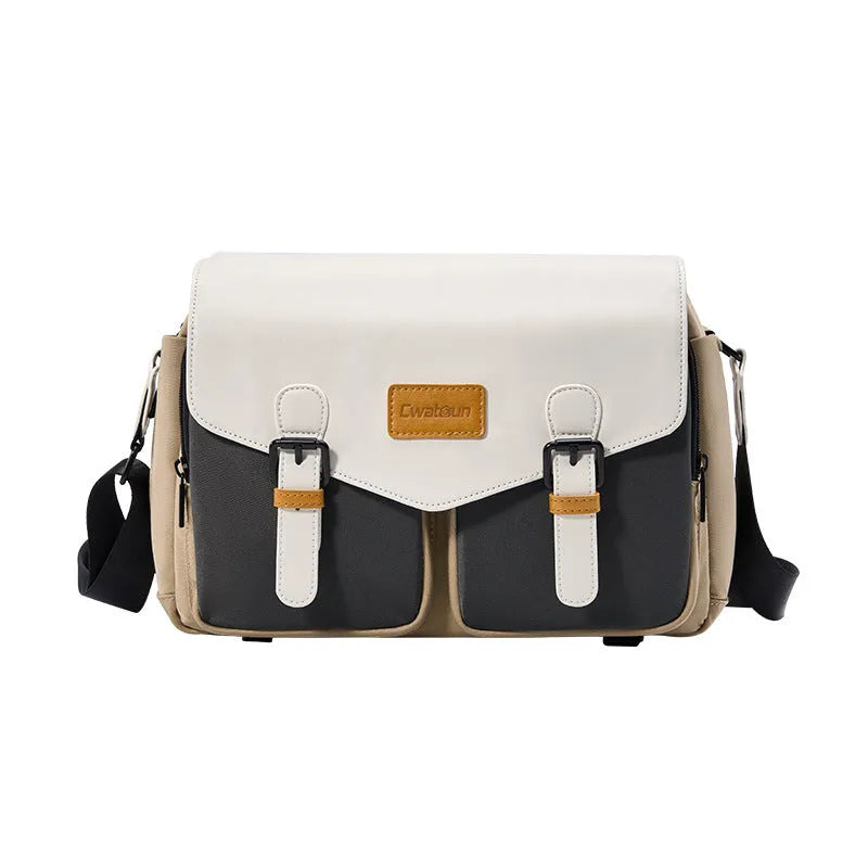 Japanese one-shoulder camera bag in solid colour, with physiological curve backplane and anti-scratch compartments