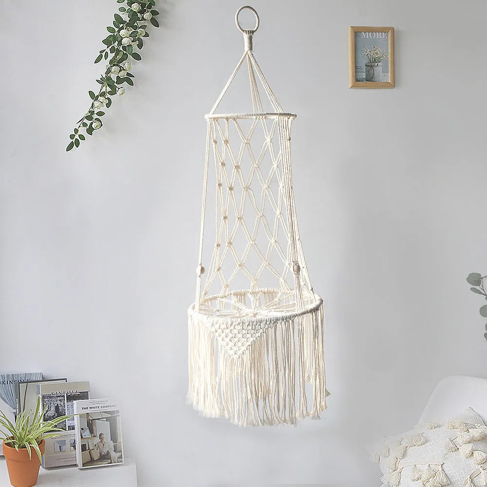 Macrame hanging pet bed handmade cotton rope cat hammock wall mounted natural colour