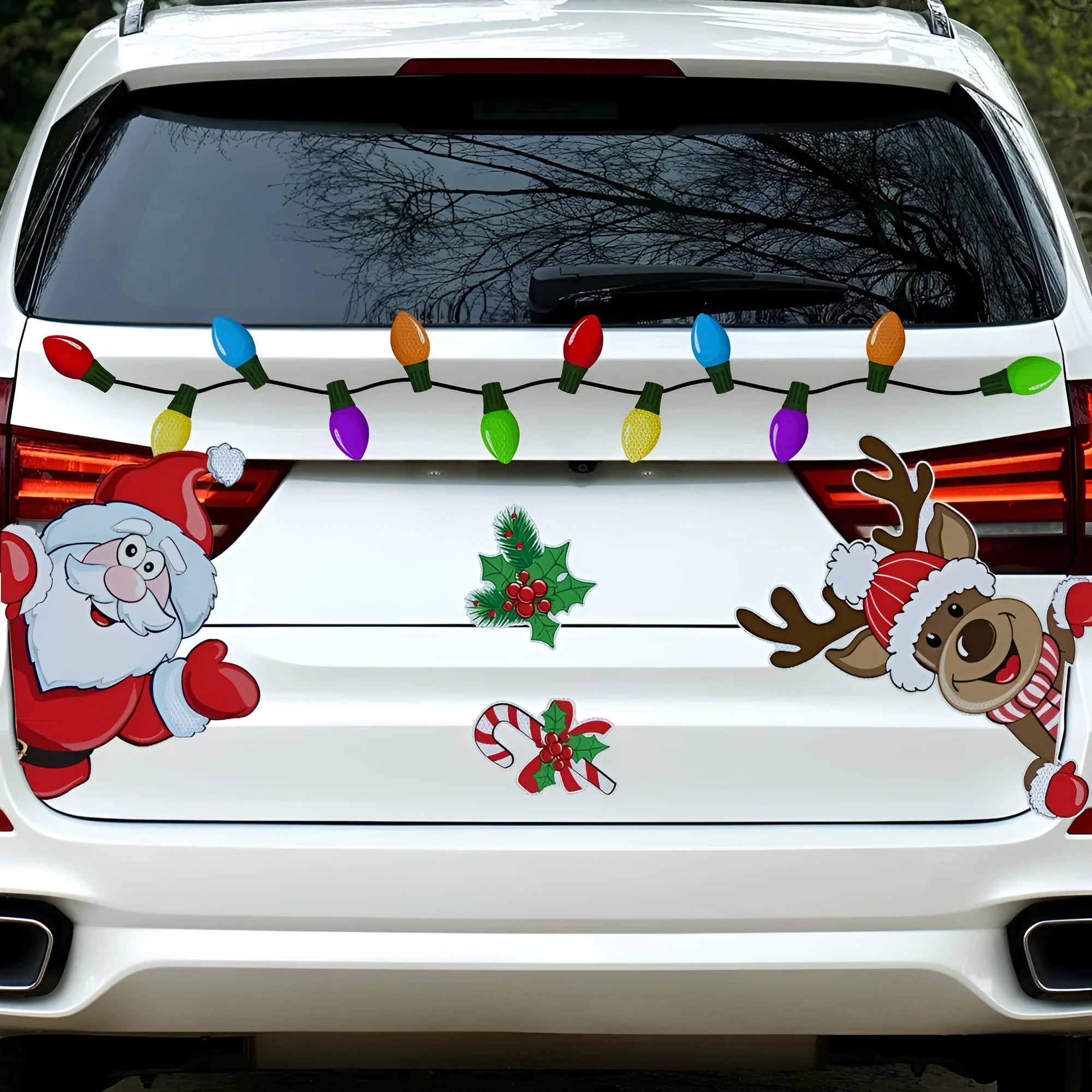 Cartoon Christmas elk reflective magnetic sticker in RFM026 colour on metallic surface