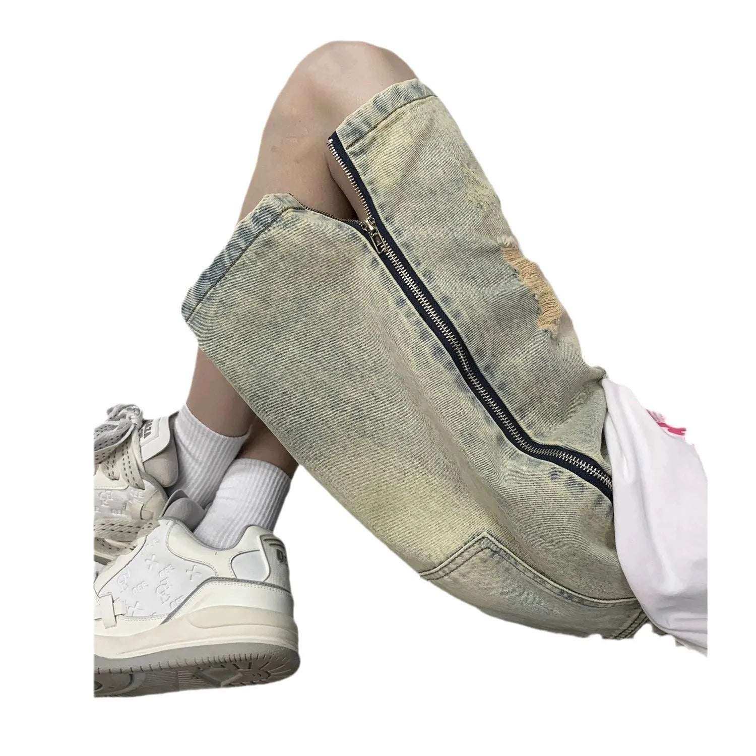 Retro yellow men's cargo shorts with ripstop denim, five pockets, and button fly closure