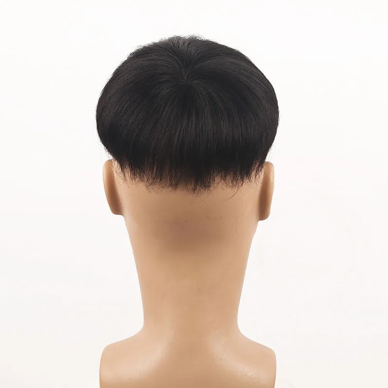 Men's short human hair wig, natural black, 16x18 construction, hot dyeable, with net options
