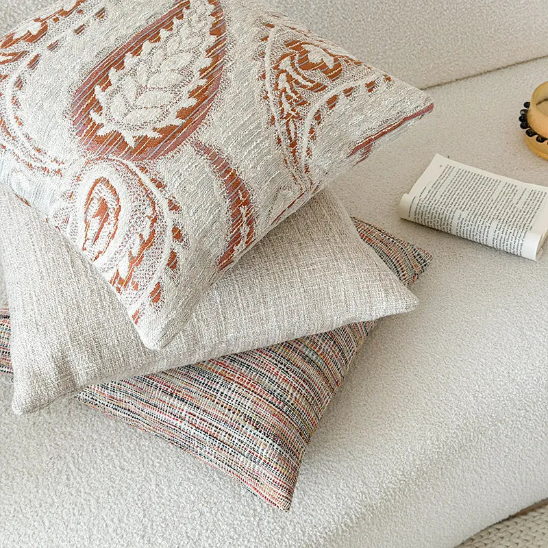 American-style yarn-dyed jacquard thickened paisley sofa cushion cover in amber with plant and flower pattern