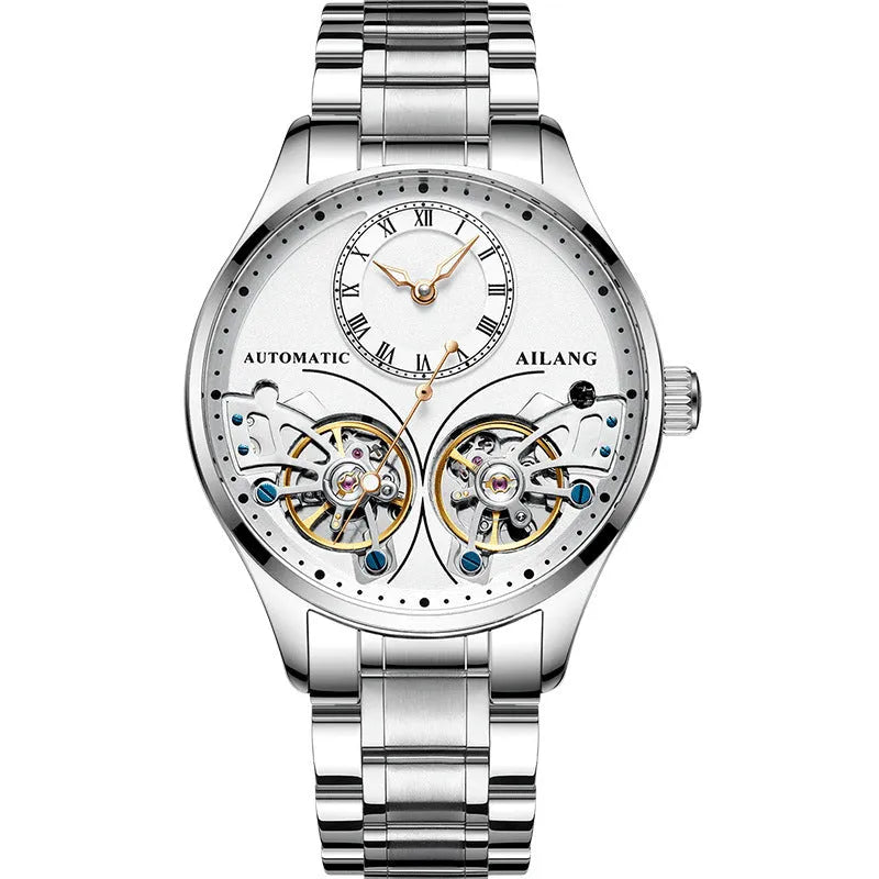 Automatic men's watch with tourbillon and moon phase displays in titanium case