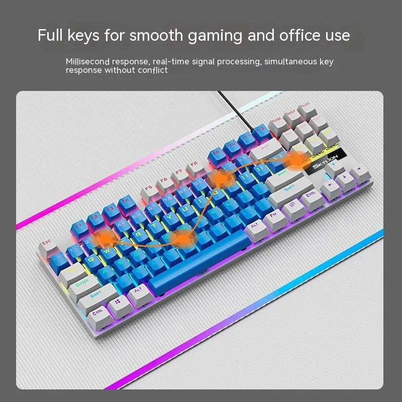 K87 mechanical wired keyboard with metal frame showing choice of green or red switch options