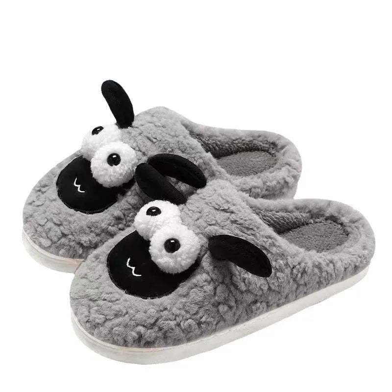 Brown suede slip-on slippers with thermal cotton lining and a sewn PVC sole.
