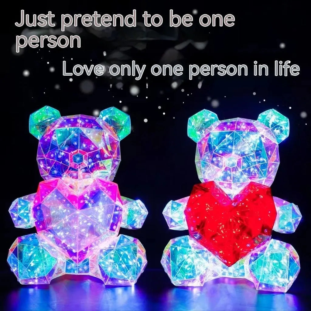 Luminous cartoon bear gift, plastic, 30cm tall, 23 x 19 x 30cm, USB plug and gift box, red Love or pink Love