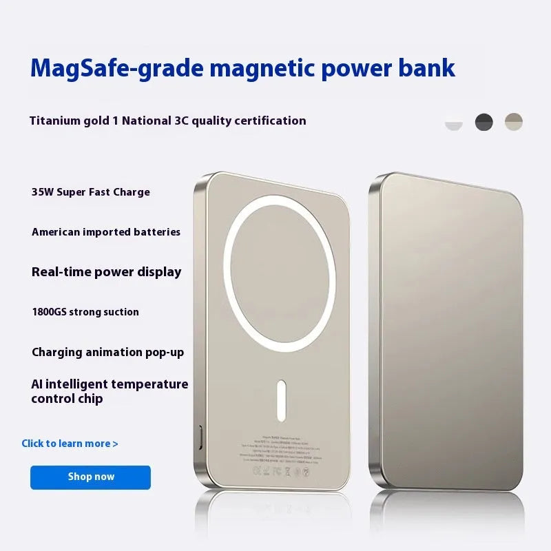 Magnetic wireless power bank Magsafe 10000mAh PVC shell in Titanium Black and Titanium Gold