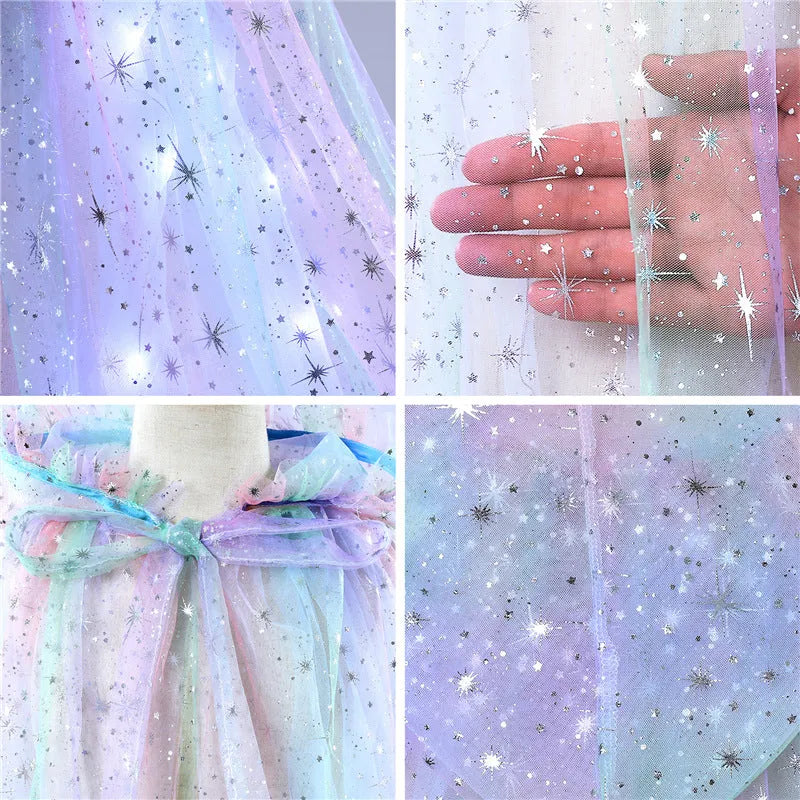 Aisha glowing cloak women's nylon lace dress 75cm free size in white light, colour light, or no light style