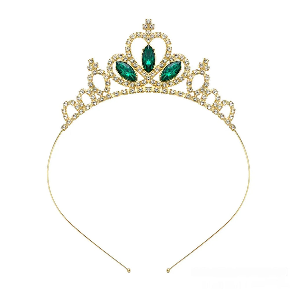 Gold and silver alloy princess crown with coloured diamond decorations for birthday parties