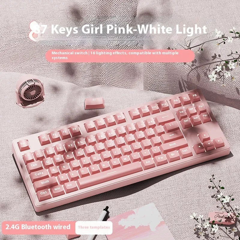 Mechanical keyboard with three connectivity modes in blue and white colour matching design