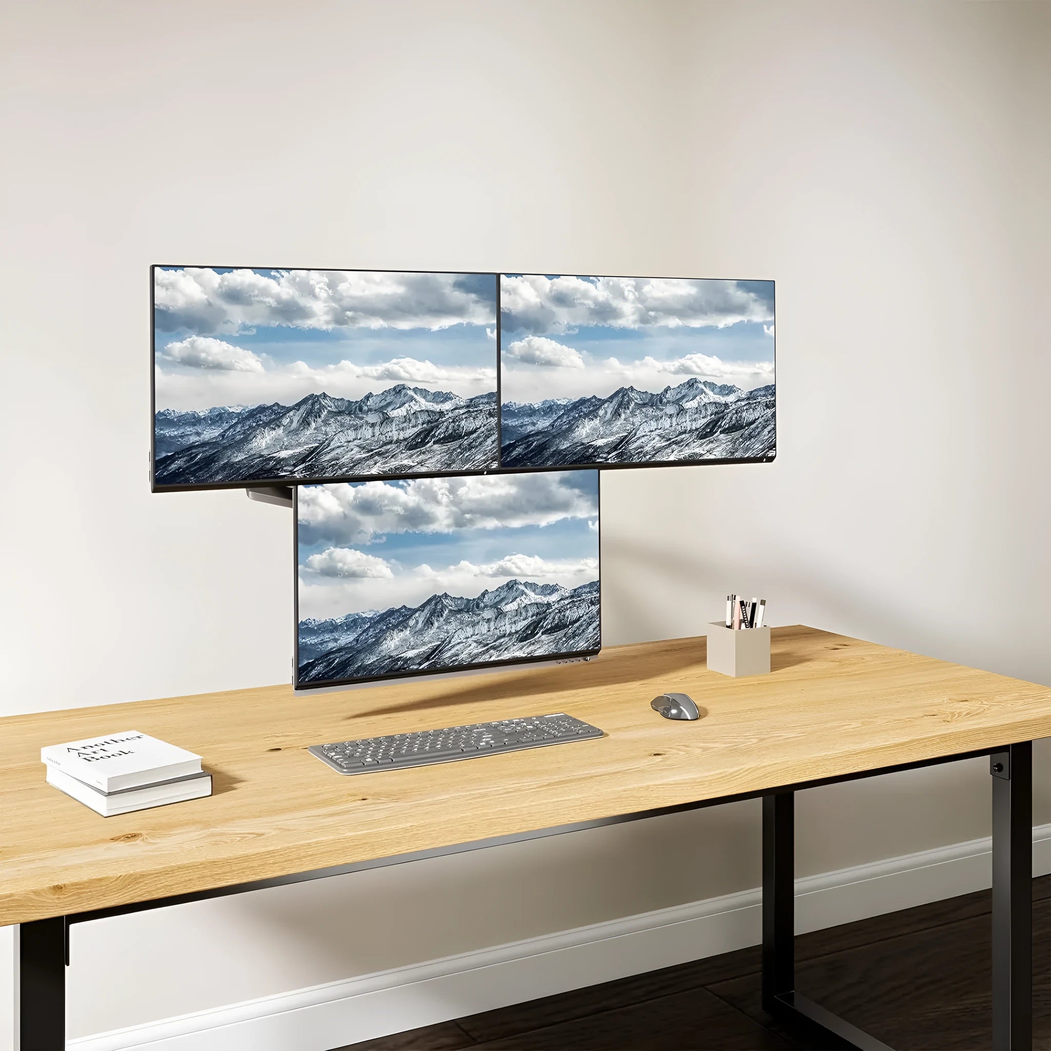 Black three-arm gas spring monitor mounting arm for 13-27 inch screens with aluminium alloy construction