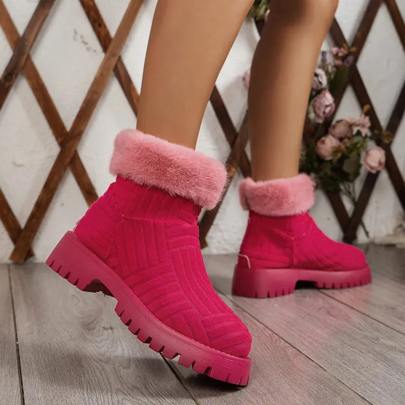Women's winter ankle boots with thick sole and cotton lining in green