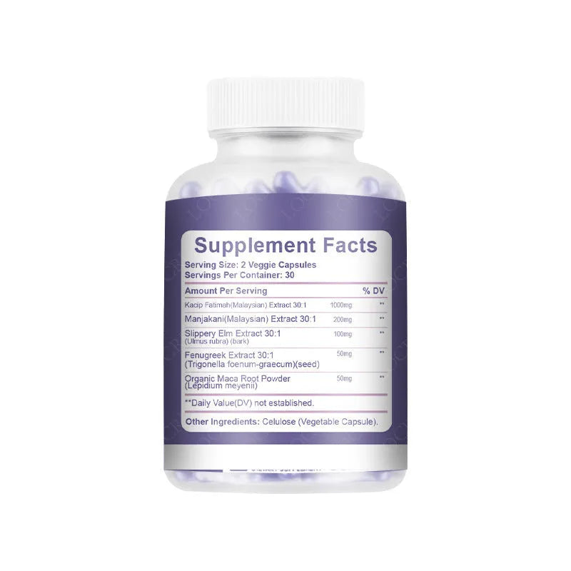 Bottle of 60 vaginal capsule supplements for women's intimate health with herbal extract formula