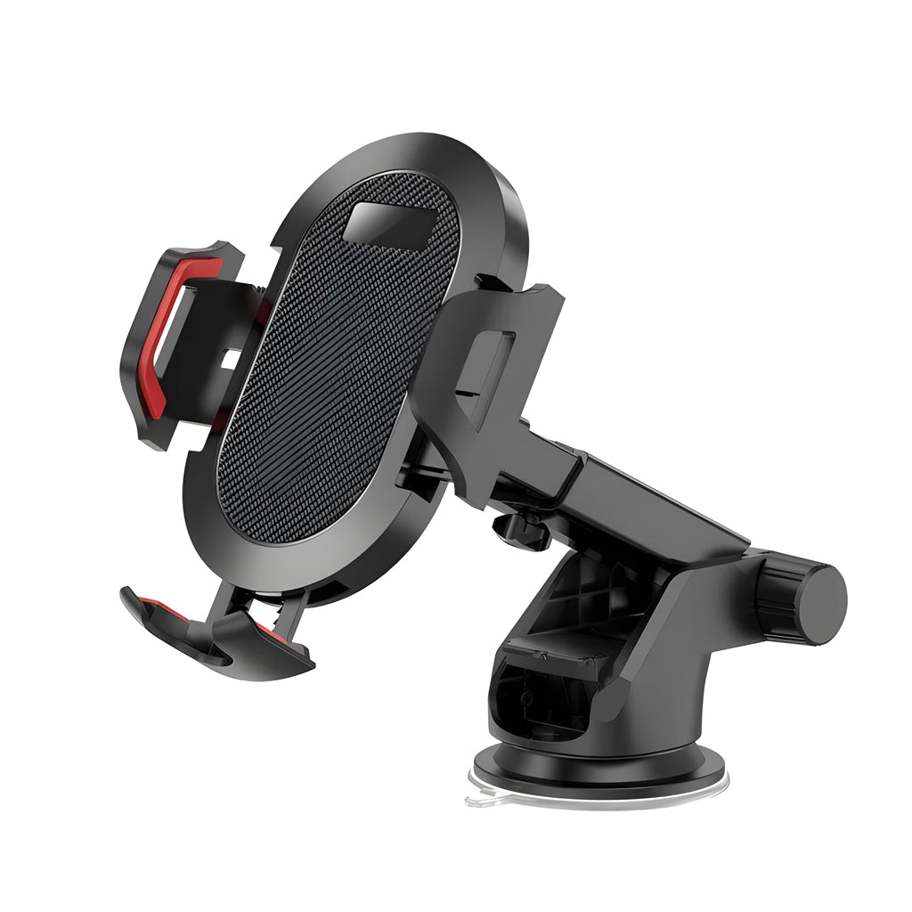 Auto-lock car phone holder mounted on air vent with smartphone