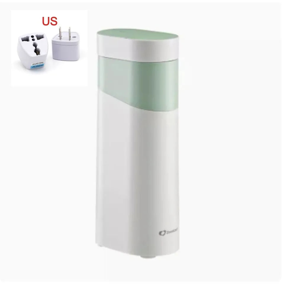 Black and green desktop water dispenser with temperature control settings and nano heating film