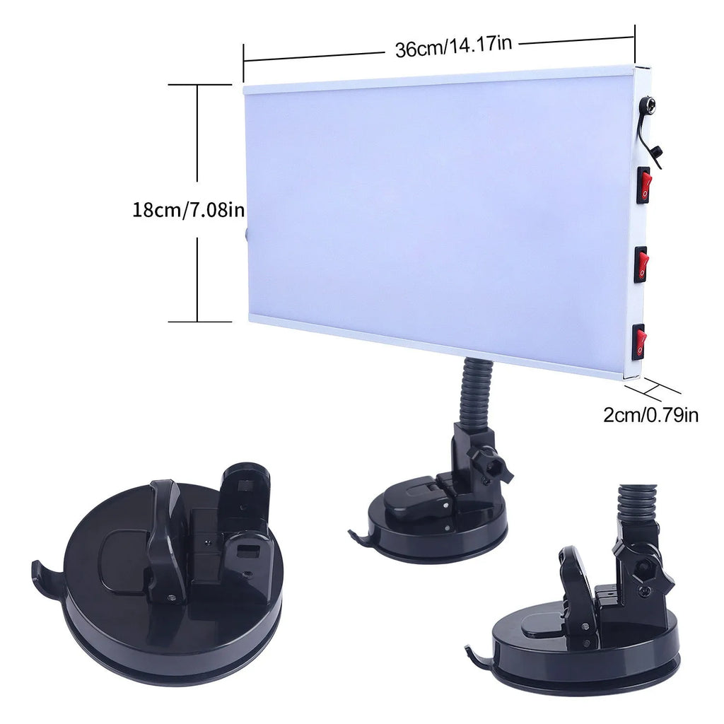 White car dent repair detector kit with MPT X009 inspection light for automotive bodywork assessment