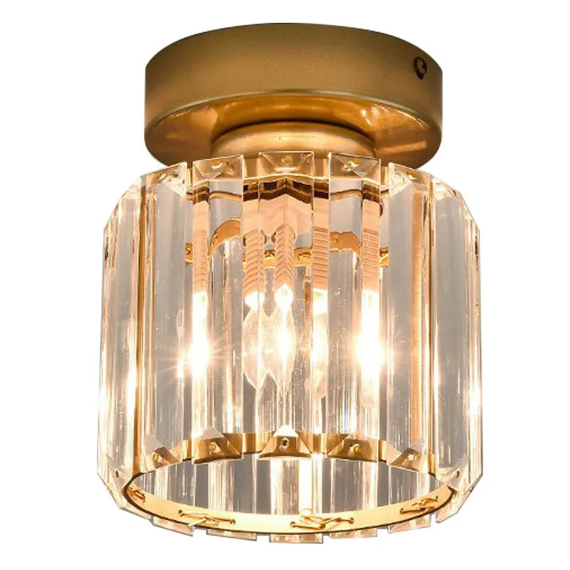 Nordic crystal hallway ceiling lamp in round black finish with crystal details