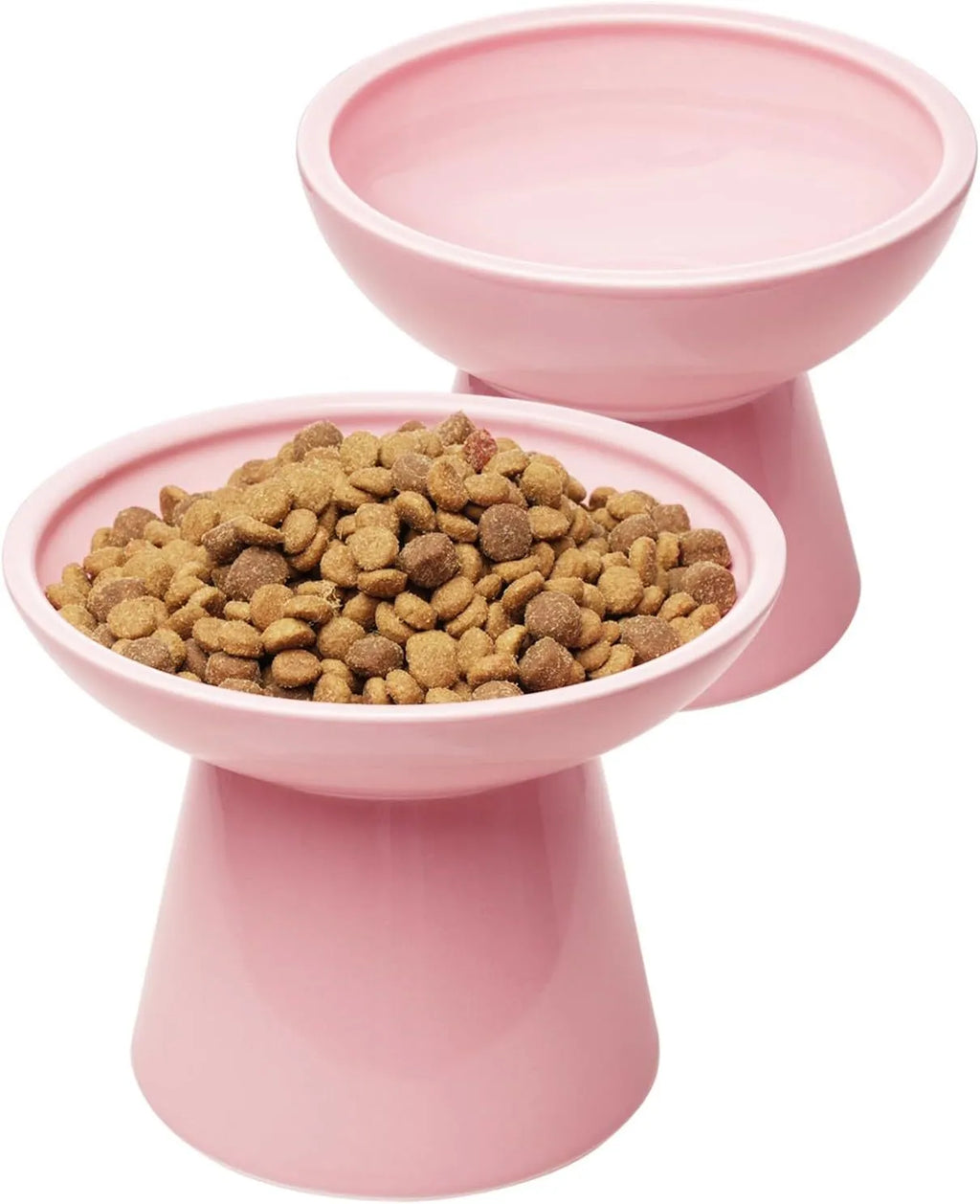 Extra wide elevated ceramic cat bowl in blue with shallow 16cm dish design