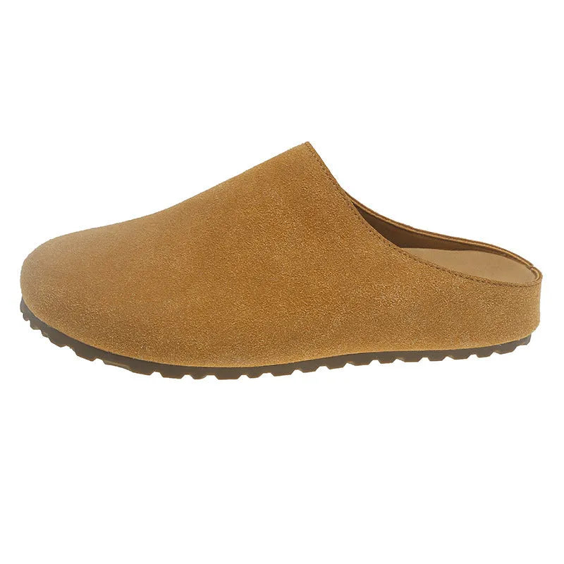 Korean style outdoor slippers with square toe holder in microfiber with PU sole