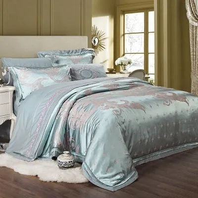 Cotton satin jacquard bedding set with European plant flower pattern, quilt cover, sheet, and pillowcase