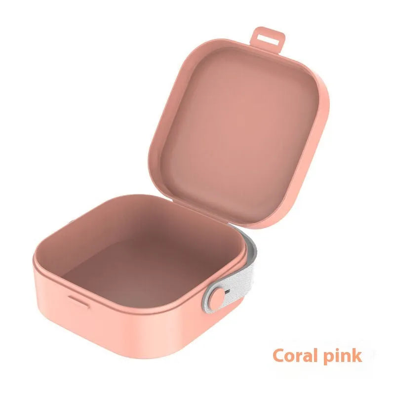 Medium polypropylene storage box with lid for organising data cables and Bluetooth headsets, shown in multiple colour options.