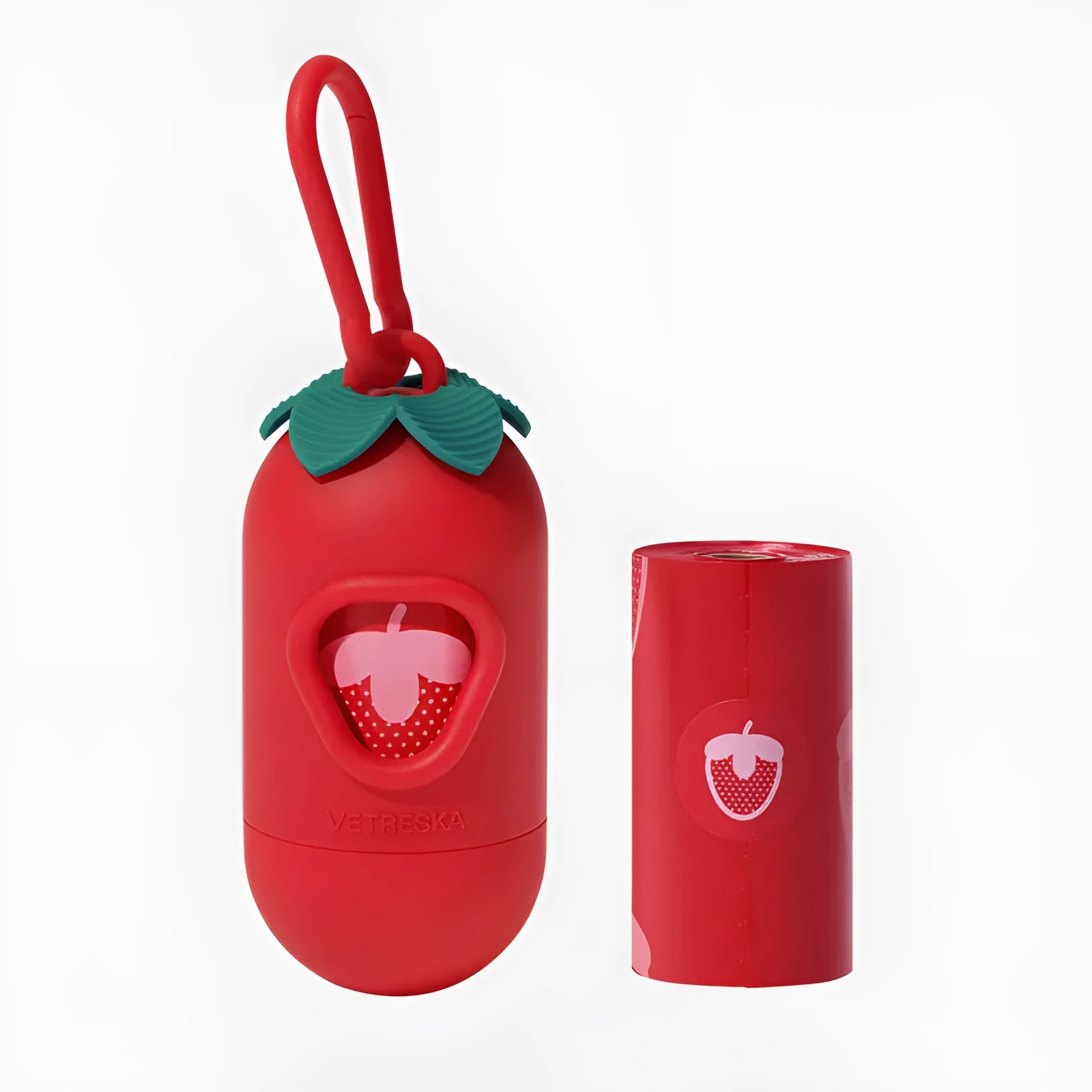 Portable dog poop picking bag capsule with scented inner bags in strawberry, orange and cherry blossom options