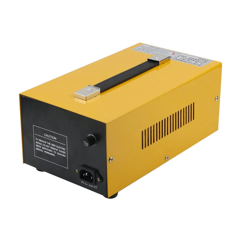 Jewellery spot welding machine for gold and silver with electric AC pulse operation and 220V EU or 110V US plug.
