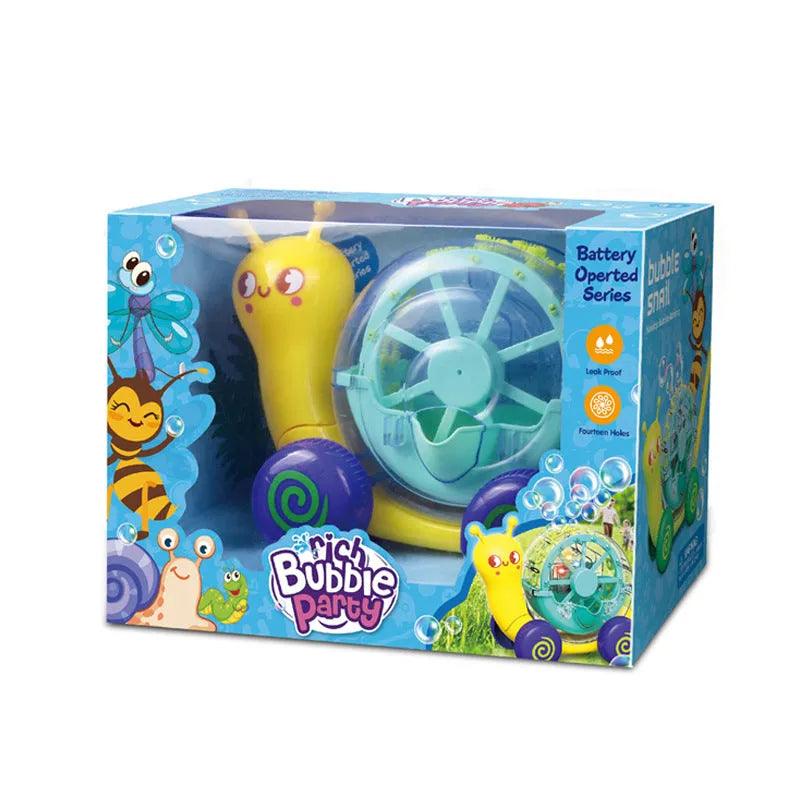 Green and yellow plastic snail cart automatic bubble machine, 28.5 x 14 x 20.5cm, for children aged 4-6