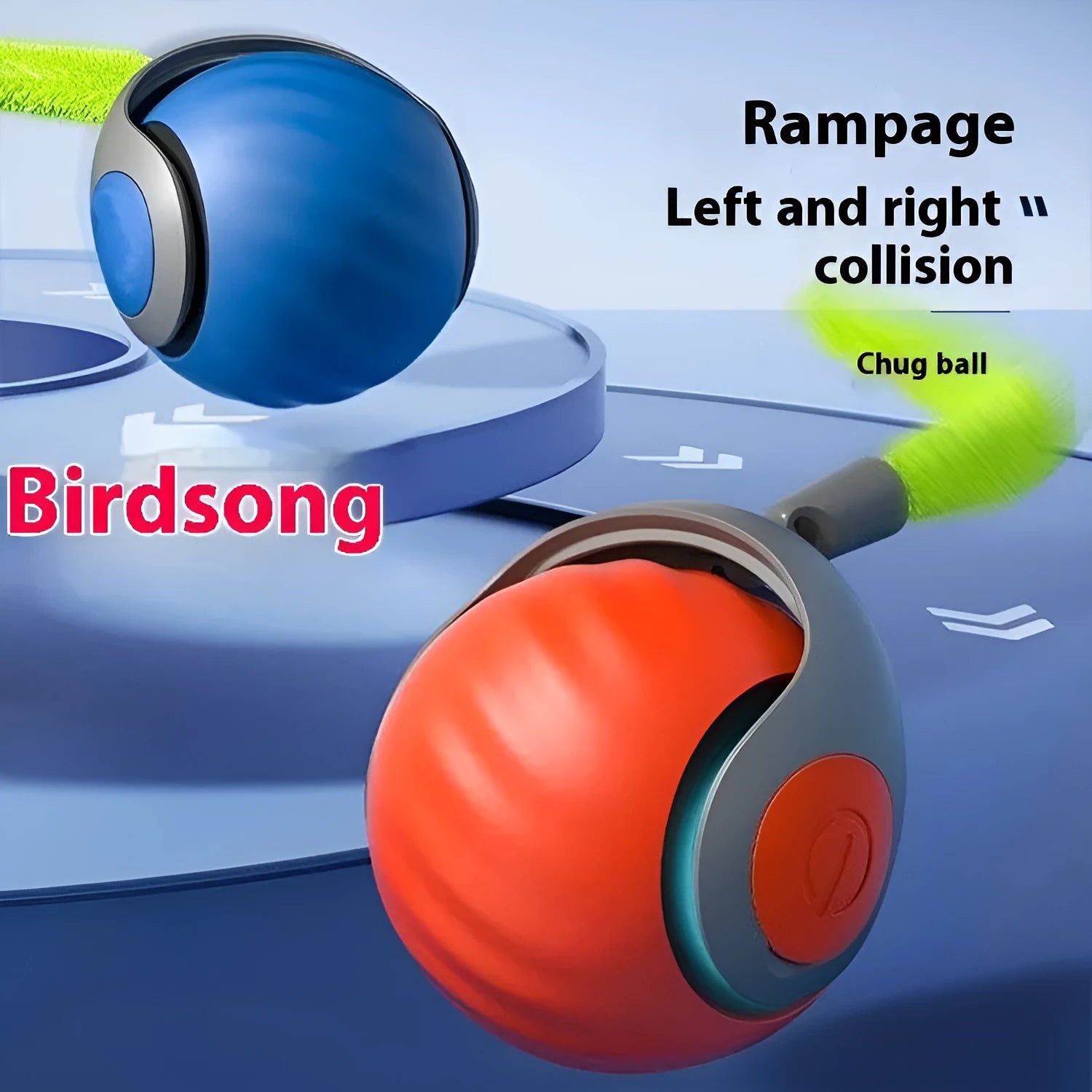 Pet toy ball in blue colour made from ABS plastic with tetherball rope for interactive cat and dog play